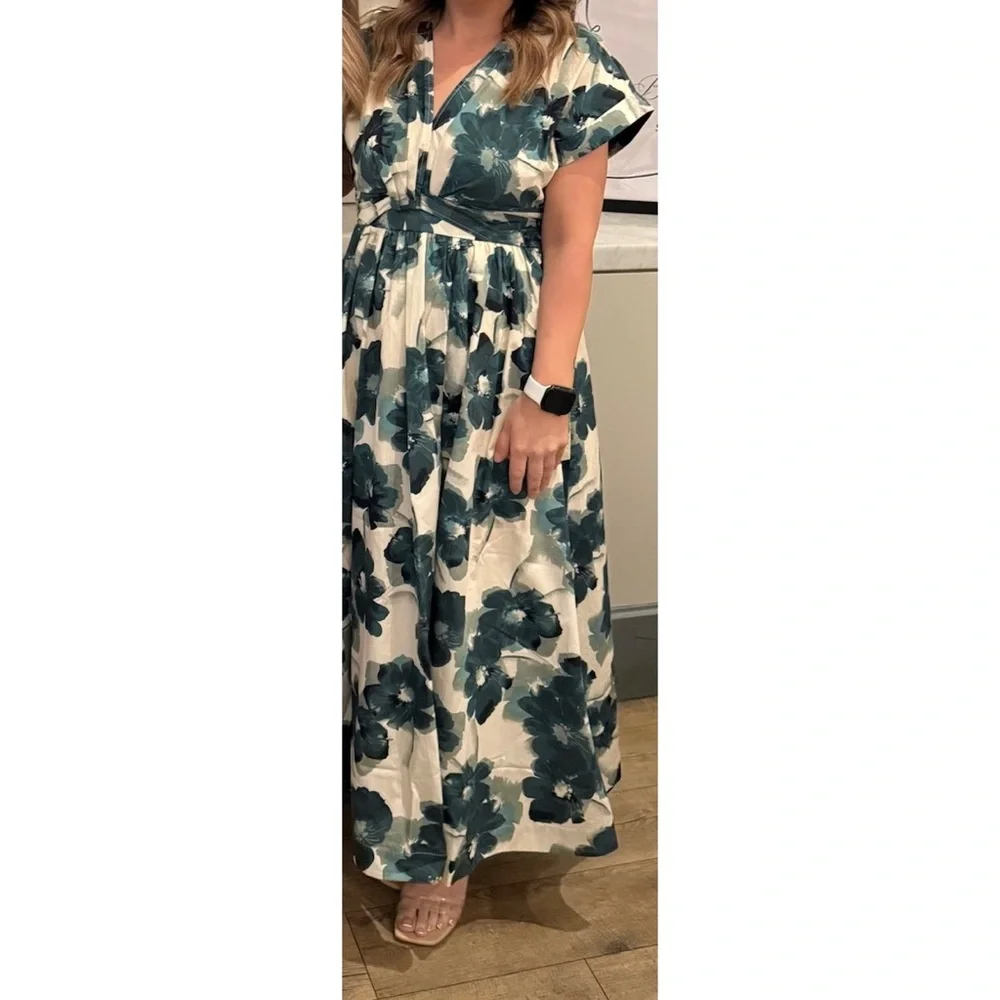 Abercrombie & Fitch Dark Green and Cream Floral Maxi Dress